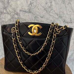 Chanel Black Timeless Quilted Bag with 24K